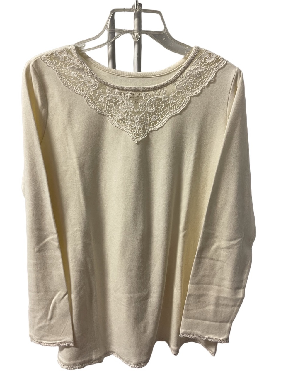 The Territory Ahead 100% Pima Cotton Women's Cream Lace-Trim Long Sleeve Top  XL